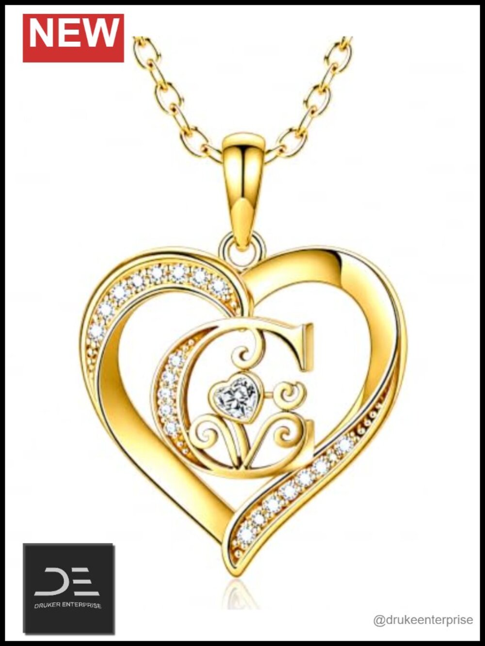 18K Gold Heart Initial Necklace Letter C Pendant Adjustable Chain Gift for Her